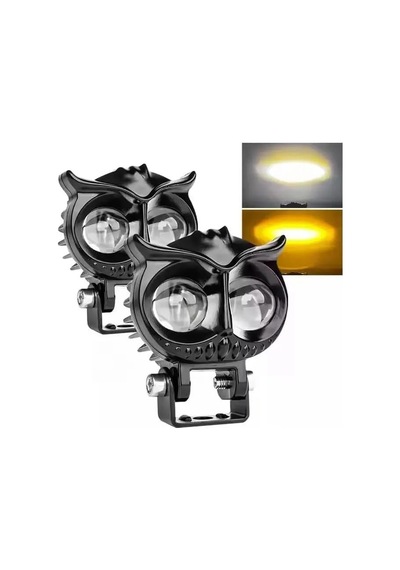 2 Adet Baykuş Led Sis Farı Çakarlı Çift Renk Sarı-beyaz Moto-offroad-suv-iş Makinesi