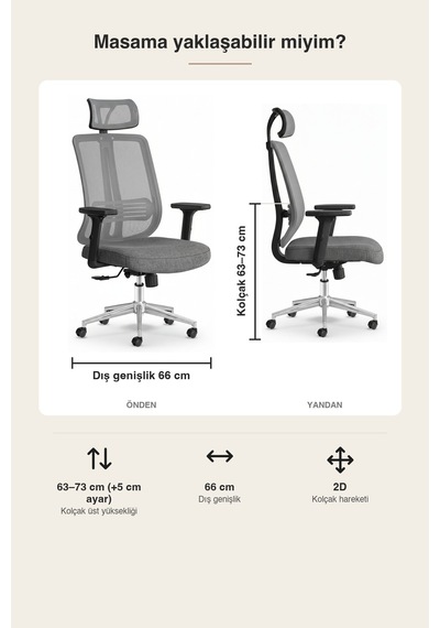 Upstyle Poyraz Başlıklı Fileli Ergonomik Çalışma Koltuğu Gri Krom Koltuk 66 125 65 Cm