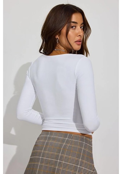 Seeh Beyaz Kare Yaka Uzun Kollu Kadın Body Sh206
