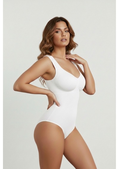 Mistirik Morcia Model Alttan Çıtçıtlı Sıkılaştırıcı Örme Kumaşlı Düz Toparlayıcı Body Beyaz Renk
