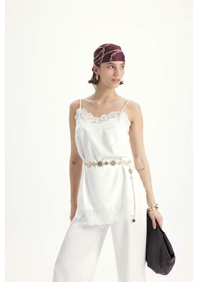 Mai Collection Mai Studios Co. Maris Dantel Detay Beyaz Saten Pantolon Takım Beyaz Mai Collection Mai Studios Co. Maris Dantel Detay Beyaz Saten Pantolon Takım Beyaz