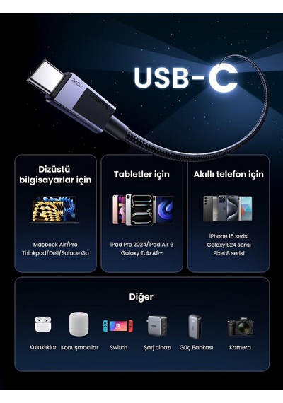 Usb-c To Usb-c 240w Pd Hızlı Şarj Kablosu, Uzay Grisi, 1m, 45067 Diger