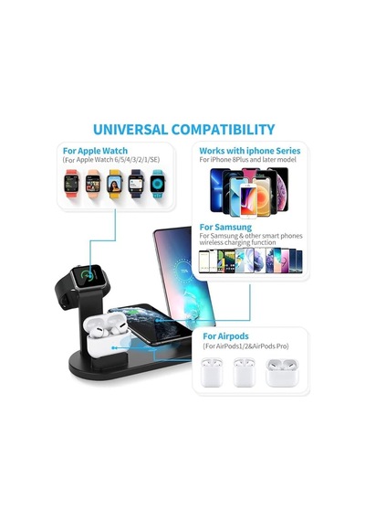 Kama 4'ü 1 Arada Kablosuz Hızlı Şarj İstasyonu: Apple iPhone Uyumlu 15-12 Pro Max, Apple Watch, Airpods Ve Android Telefonlar İ