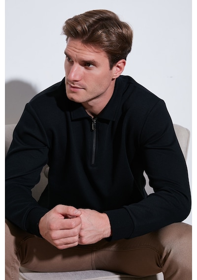 Buratti Pamuklu Regular Fit Yarım Fermuarlı Polo Yaka Erkek Sweat 5905789 Siyah