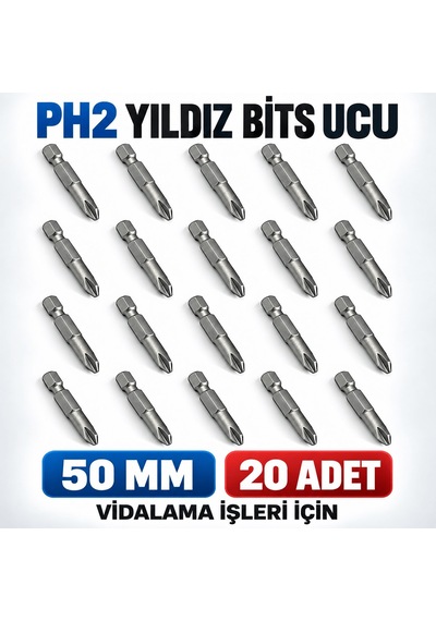 Ph2 50 Mm Yıldız Bits Ucu 20 Adet Vidalama Seti