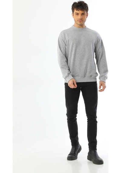 Kallima Gri Oversize 3 İplik Bisiklet Yaka Erkek Sweatshirt Gri