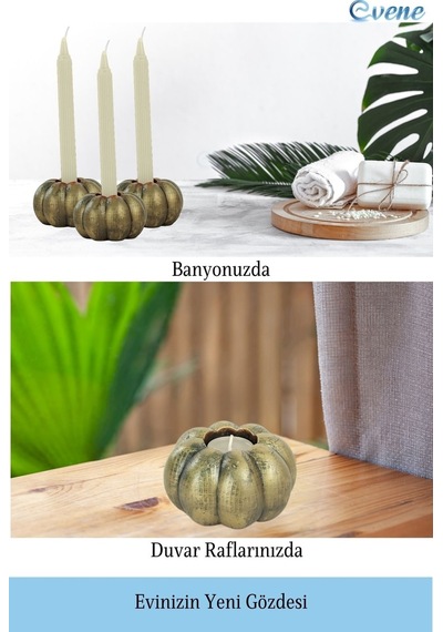 Eskitme Mumluk Şamdan Tealight Ve İnce Mum Uyumlu Kabak Model - Altın Eskitme