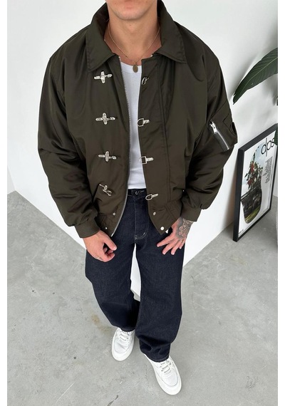 Haki Retro Tasarım Bomber Ceket Haki