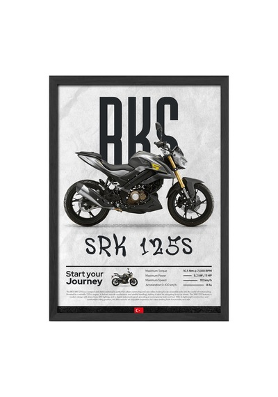 Rks Srk 125 S Siyah Ahşap Çerçeveli Poster, Dekoratif Motosiklet Duvar Tablosu
