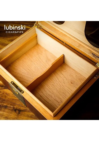 Lubinski Camlı Yılan Deri Ahşap Humidor Puro Kutusu Çakmak-kesici-kılıf Set