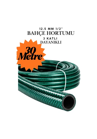 30 Metre Dayanıklı 3 Katlı Bahçe Hortumu 1/2" 12.5 Mm Sağlam Klasik Sulama Hortumu Ve Yıkama Hortumu