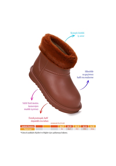 Kiko Kids Geta Su Geçirmez İçi Kürklü Kız Çocuk Eva Yağmur Kar Çizme Taba Taba