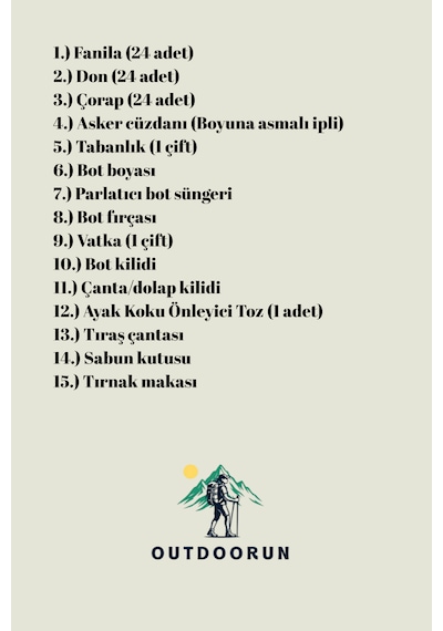 Outdoorun 24'lü Askerlik Seti Fanila Don Çorap Ve 27 Parça Aksesuar - Temel Ve Bedelli Askerlik Malzemeleri Haki