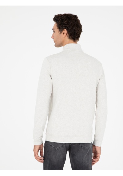 Ekru Regular Fit Pamuk Karışımlı Yarım Fermuarlı Sweatshirt Bej