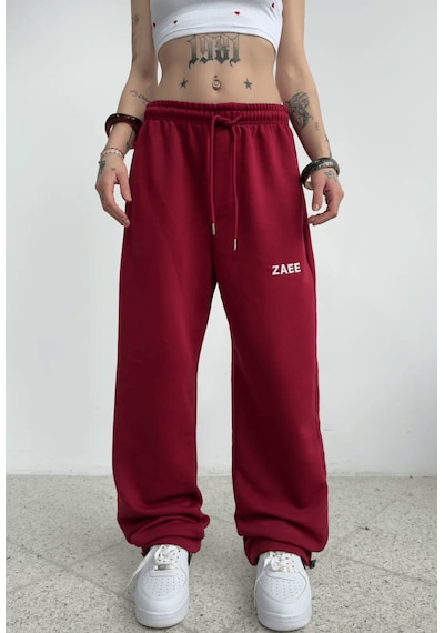 Zaee Nakışlı Yazlık Kumaş Ayarlanabilir Paça Baggy Premium Eşofman Altı Bordo