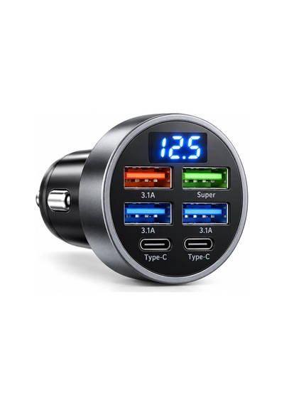 6 Portlu Araç Şarj Cihazı 4 Usb + 2 Type-c, Led Akü Voltaj Göstergeli, 3.1a Çoklu Şarj Soketi, Oto Çakmaklık Usb Adaptörü
