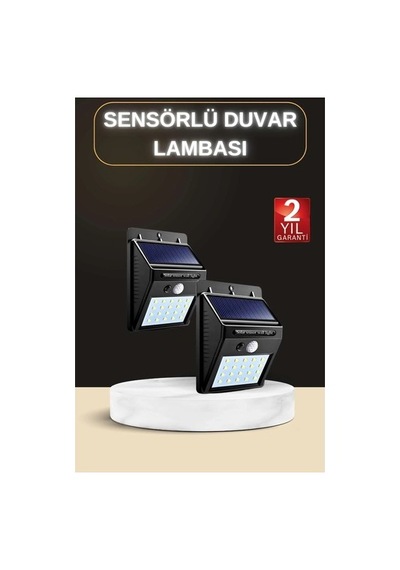 Bahçe Aydınlatma Sensörlü Güneş Enerjili Duvar Lambası 40 Led Işık Beyaz - Siyah