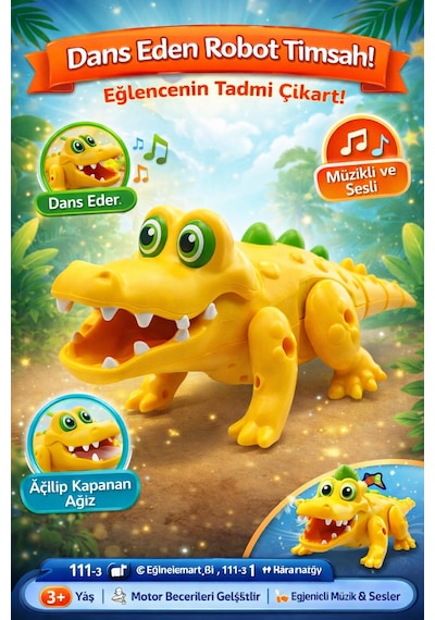 Dans Eden Robot Timsah Eğlence Hareket Ve Kahkaha Bir Arada Dansçı Crocodile - Sarı