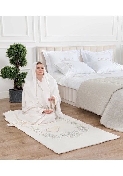 Flower Garden İpek Seccade - Beyaz