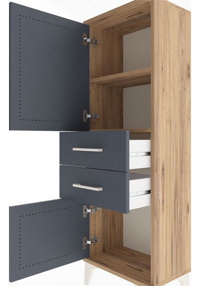 Arges Dolap 2 Raflı 2 Çekmeceli 2 Kapaklı 44x30x134 Çam-antrasit Atlas Çam