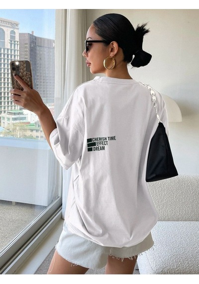 Unisex Beyaz Oversize Cheeris Time Baskılı Örme T-shirt Beyaz Unisex Beyaz Oversize Cheeris Time Baskılı Örme T-shirt Beyaz