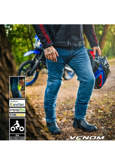 Venom Nova Pro Cordura Kevlar Motosiklet Pantolonu Mavi Korumalı Motorcu Kot Pantolon