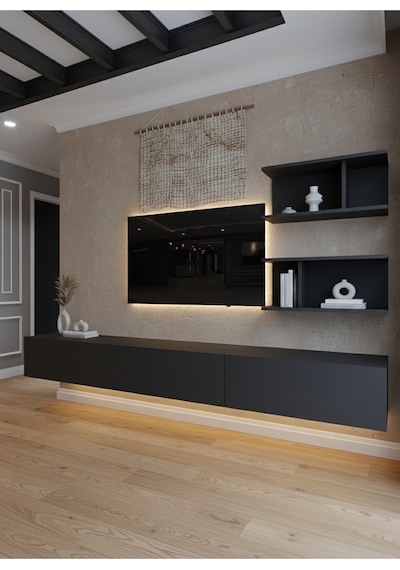 Resital Ledli Duvara Monte Tv Sehpası - Antrasit - W6012-4 Antrasit