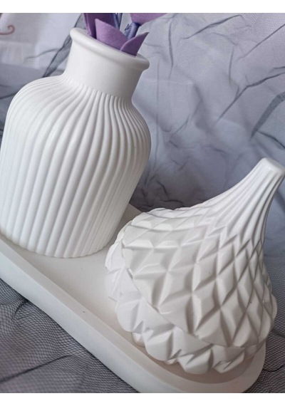Bernami Vazo Pinterest Dayanıklı Ve Şık 3'lü Taş Tozu Obje Seti Diğer