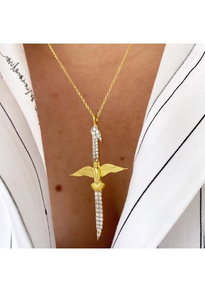 Gümüş Anka Kuşu Elif Kolye Gold