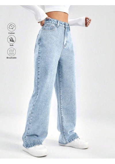 Kene Jeans Kadın Yüksek Bel Buz Kar Boyfriend Bol Paça Pantolon Buz Kar