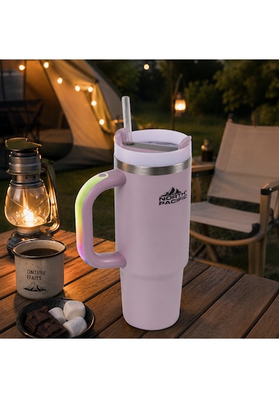 Led Işıklı Kulplu Pipetli Termos - 900 Ml Mor