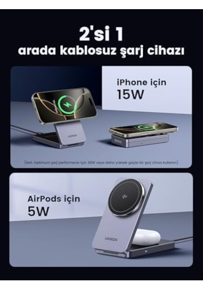 Magflow Qi2 Sertifikalı 15w İphone Şarj İstasyonu, Magsafe İle Uyumlu 2&apos Si 1 Arada Manyetik Şarj İstasyonu, İphone 16,16 Pro,16 Pro Max,15,14,13,airpods İçin Katlanabilir Kablosuz Şarj Cihazı