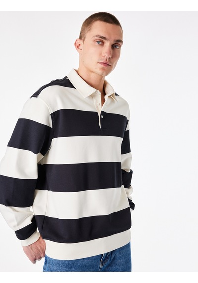 Koton Uzun Kollu Rahat Kalıp Çizgili Düğmeli Polo Yaka Sweatshirt Lacivert Çizgili 7wam70058mk Koton Uzun Kollu Rahat Kalıp Çizgili Düğmeli Polo Yaka Sweatshirt Lacivert Çizgili 7wam70058mk