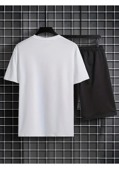 Startmore Erkek Beyaz''los Angeles Baskılı'' Basic Oversize T-shirt- Şort Takım Strup0000000000015 Beyaz