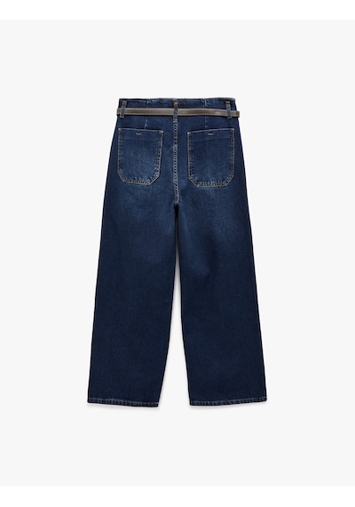 Koton Yüksek Bel Pamuklu Kemerli Kısa Geniş Paça Denim Pantolon - Wide Leg Jean Koyu İndigo 6sal40096md İndigo Koton Yüksek Bel Pamuklu Kemerli Kısa Geniş Paça Denim Pantolon - Wide Leg Jean Koyu İndigo 6sal40096md İndigo
