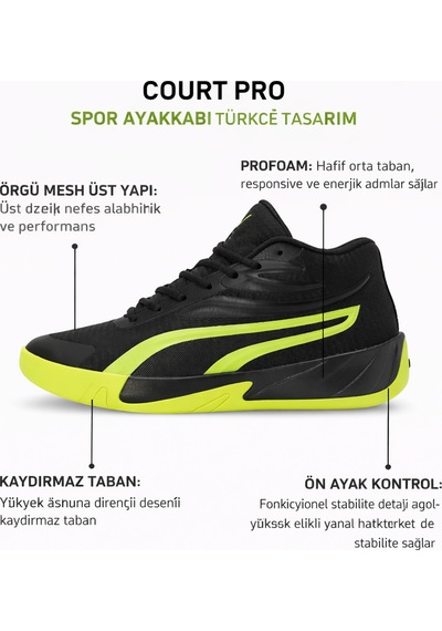 Puma Court Pro Erkek Basketbol Ayakkabısı Profoam Yastıklamalı Nefes Alabilir Performans Ayakkabısı Siyah/yeşil Puma Court Pro Erkek Basketbol Ayakkabısı Profoam Yastıklamalı Nefes Alabilir Performans Ayakkabısı Siyah/yeşil
