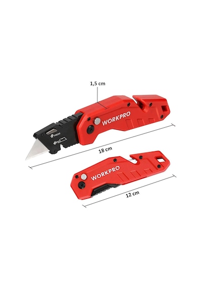 Workpro Wp211018 Profesyonel Katlanır Çok Amaçlı Rötuş Maket Bıçağı + 10 Adet Yedek Bıçak