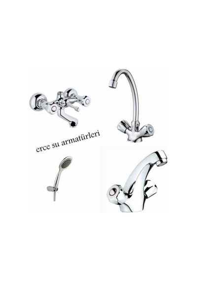 Çevirmeli Banyo + Lavabo + Evye Bataryası + Duş Seti Krom