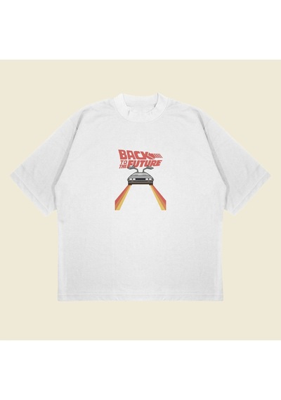 Startmore Back To The Future Baskılı Oversize Unisex Pamuklu Nefes Alan Kalın Kumaşlı Beyaz
