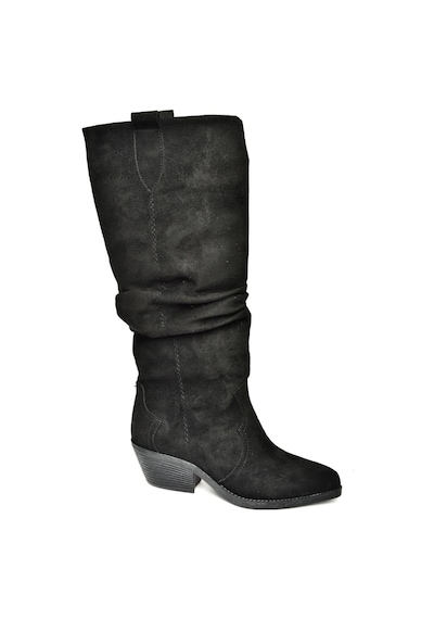 Fox Shoes T404401002 Siyah Süet Büzgülü Kadın Çizme Siyah-Süet