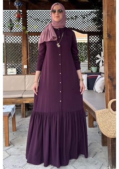 Rabia Şamlı Süreyya Gömlek Elbise Mürdüm Normal