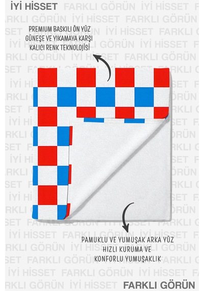 Kareli Pötikare Modern Plaj Havlusu-kırmızı Mavi Geometrik Minimalist Hızlı Kuruyan Mikrofiber Havlu Çok Renkli