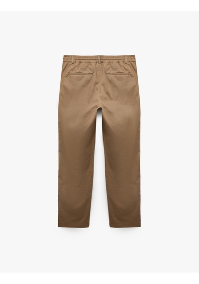 Koton Beli Bağcıklı Cepli Slim Fit Pamuklu Düz Paça Chinp Pantolon Kahverengi 6sam40101nw Kahve