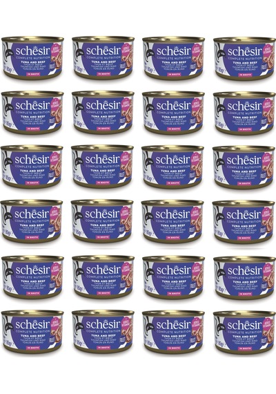 Schesir Ton Ve Sığır Etli Tam Ve Dengeli Broth Pişirme Suyunda Kedi Konservesi 85 Gr. X 24 Adet