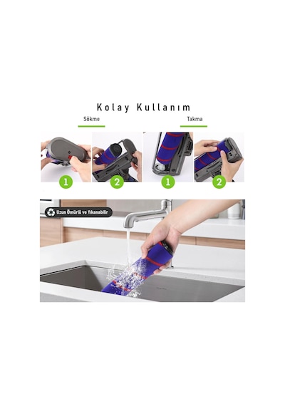 Valkyrie Dyson V7 Uyumlu v8/v10/v11/v15 Uyumlu Led Işıklı Yumuşak Rulo Süpürge Başlığı