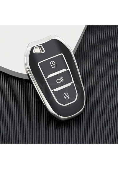 Peugeot 2008 3008 4008 5008 208 308 408 508 Rifter Tpu Anahtar Kılıfı Siyah Gümüş