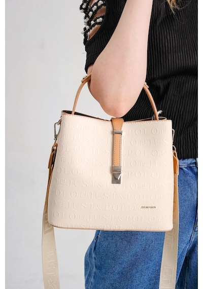 Just Polo Kadın Gofraj Baskılı Kilit Detaylı Vegan Omuz Ve El Çantası Krem - Camel 16787923