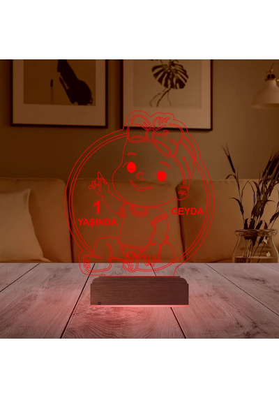 Luvivia Yeni Doğan Kız Bebek Hediye Kişiye Özel 3d Lamba - Masa Gece Lambası Şeffaf