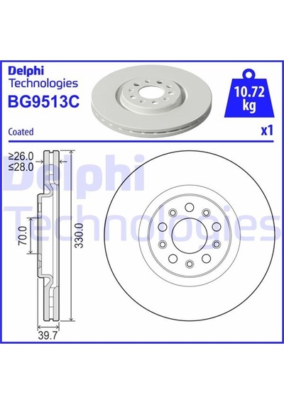 Delphı Bg9513c Fren Diski Ön Jeep Compass 20 Renegade 20 1.3 Phev 1.3 Hybrid 52109375-52155731-68489377aa -