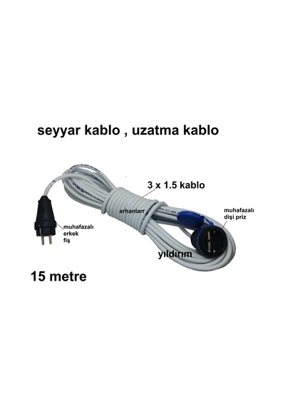 Seyyar Kablo Uzatma Kablo Ara Kablo 15 Metre Uzun Kablo